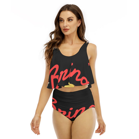 All-Over Print Women's Ruffled Vest Bikini Swimsuit