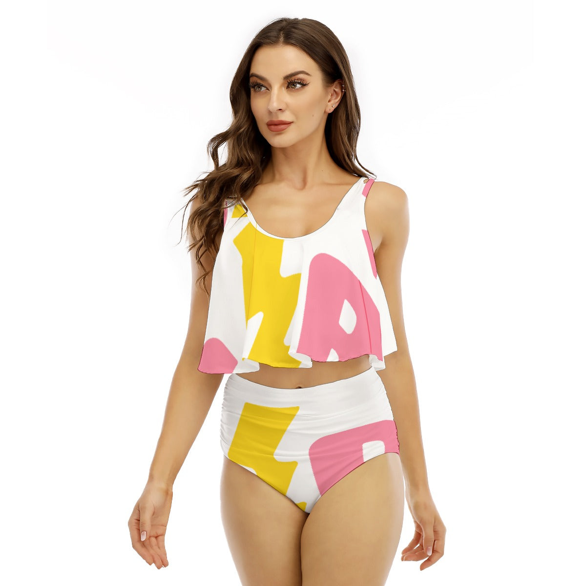 All-Over Print Women's Ruffled Vest Bikini Swimsuit